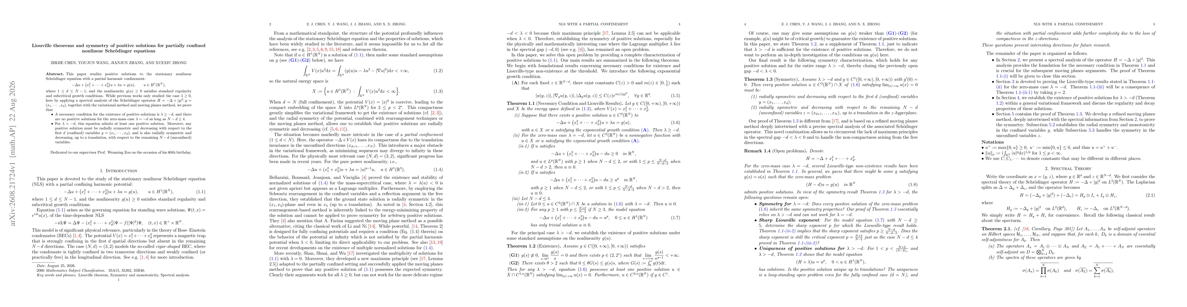 Thumbnail for Liouville theorems and symmetry of positive solutions for partially confined nonlinear Schrödinger equations