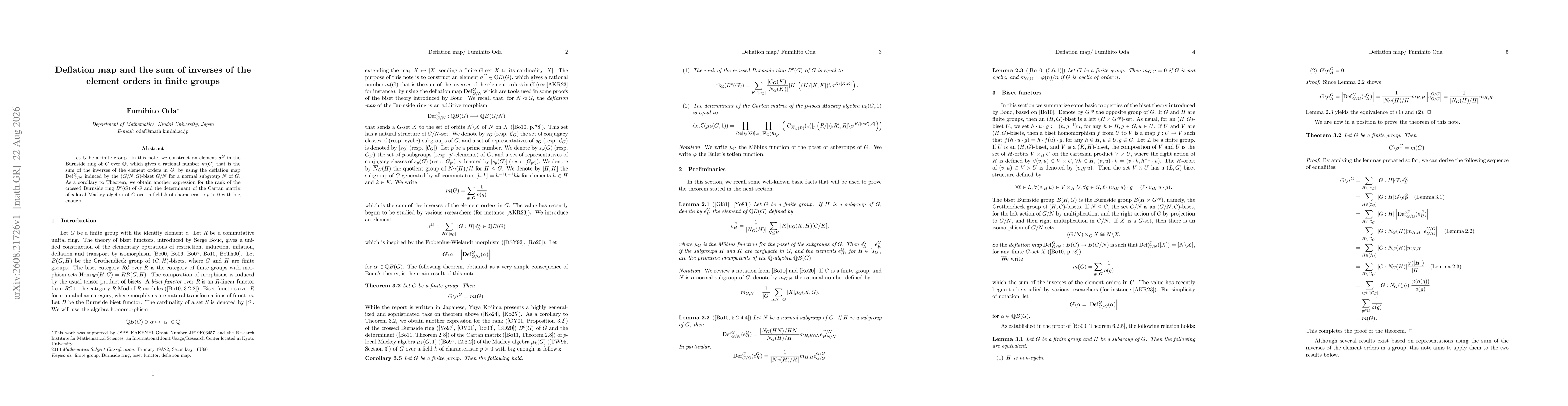 Thumbnail for Deflation map and the sum of inverses of the element orders in finite groups