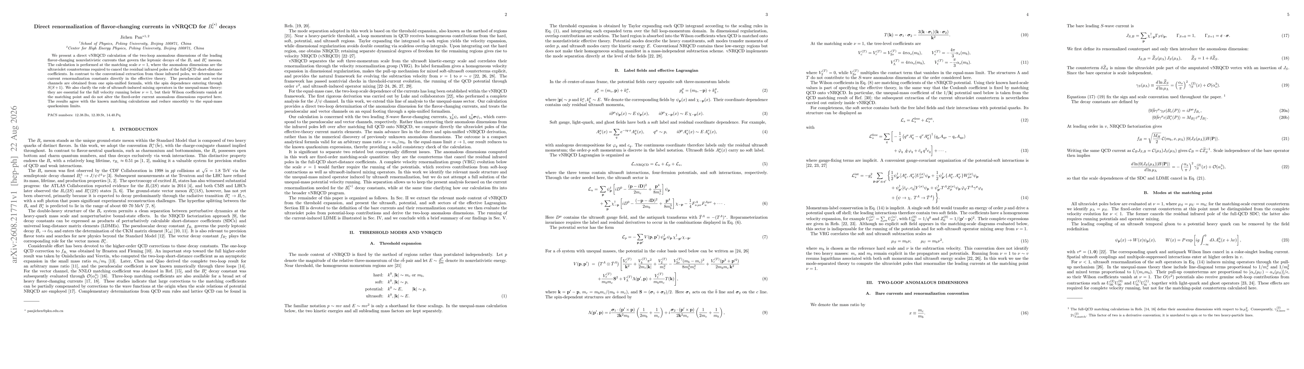 Thumbnail for Direct renormalization of flavor-changing currents in vNRQCD for $B_c^{(*)}$ decays