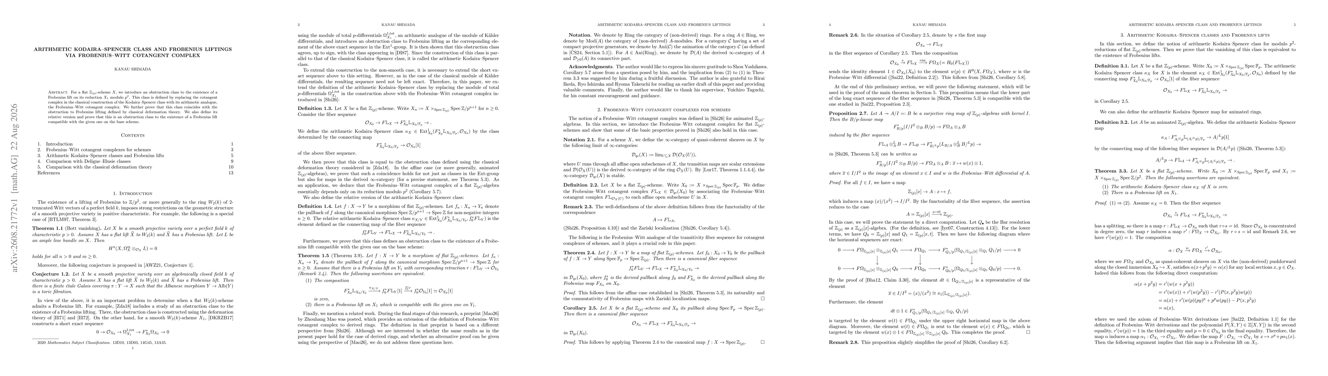 Thumbnail for Arithmetic Kodaira--Spencer Class and Frobenius Liftings via Frobenius--Witt Cotangent Complex