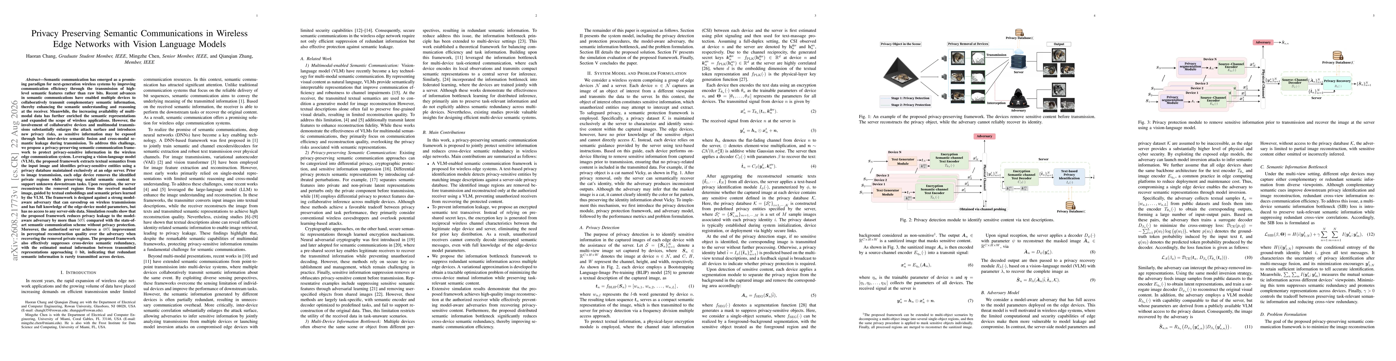 Thumbnail for Privacy Preserving Semantic Communications in Wireless Edge Networks with Vision Language Models