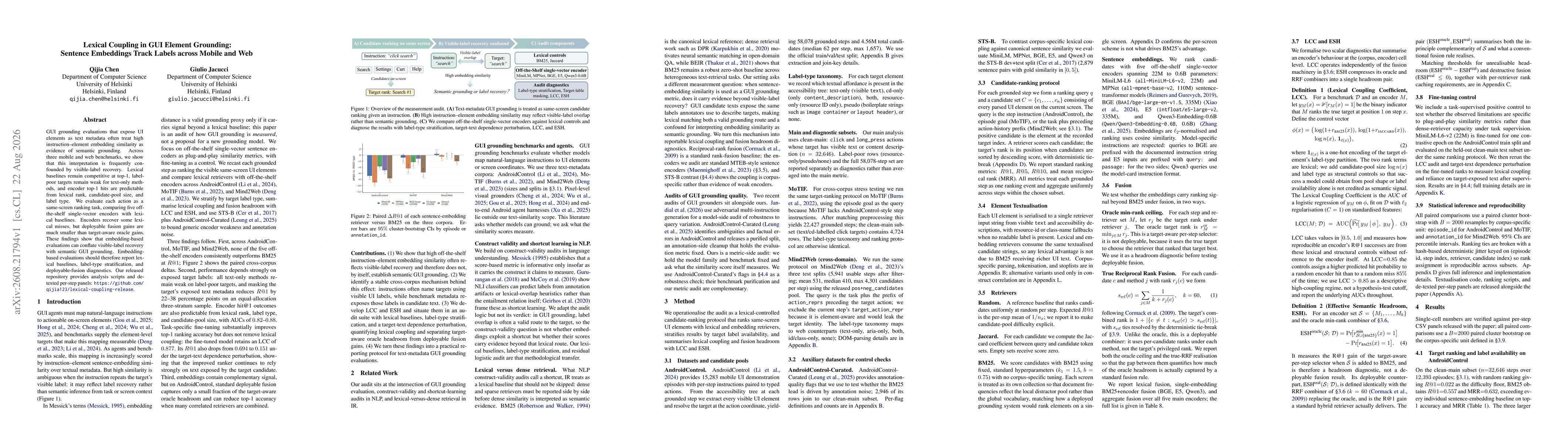 Thumbnail for Lexical Coupling in GUI Element Grounding: Sentence Embeddings Track Labels across Mobile and Web
