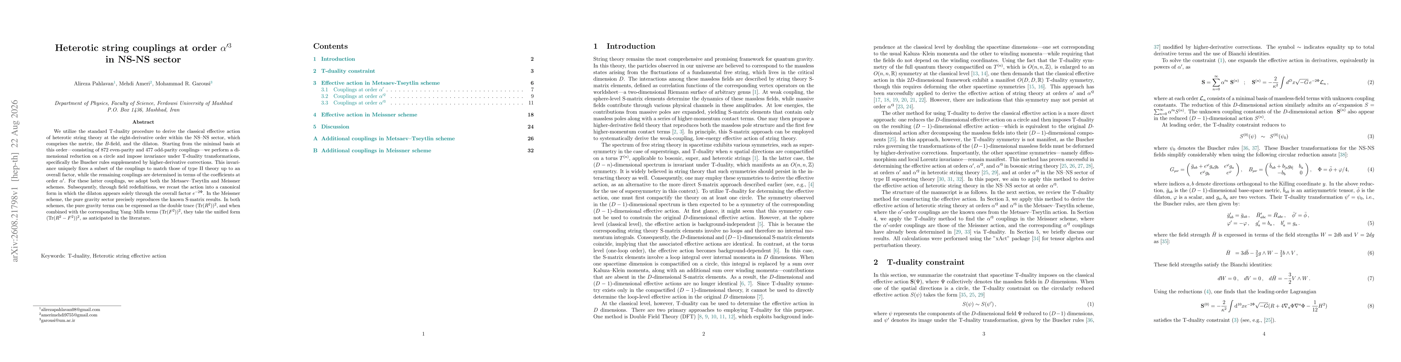 Thumbnail for Heterotic string couplings at order $α'^3$ in NS-NS sector