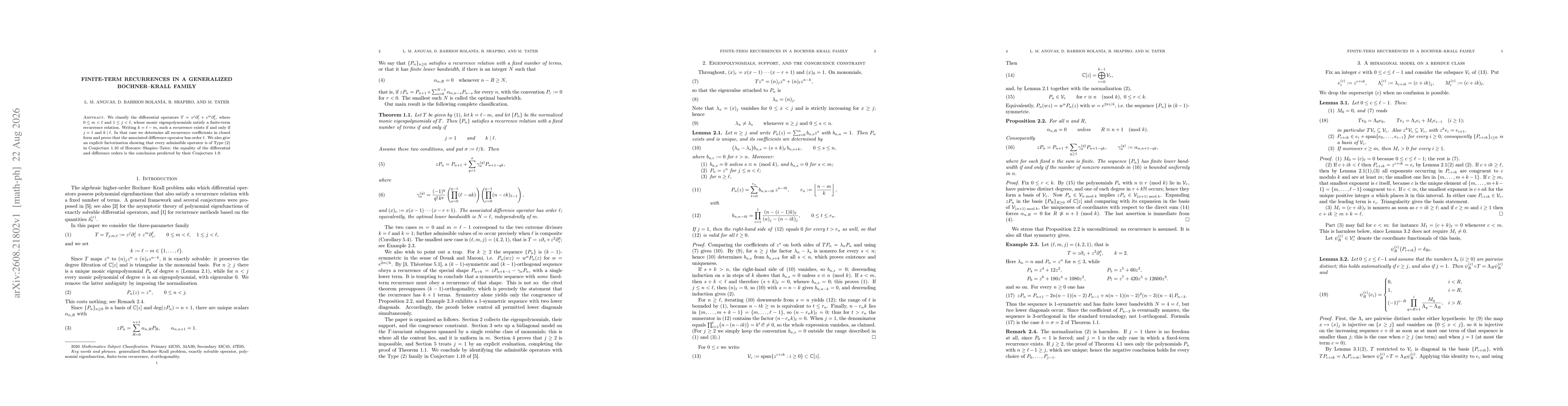 Thumbnail for Finite-term recurrences in a generalized Bochner--Krall family