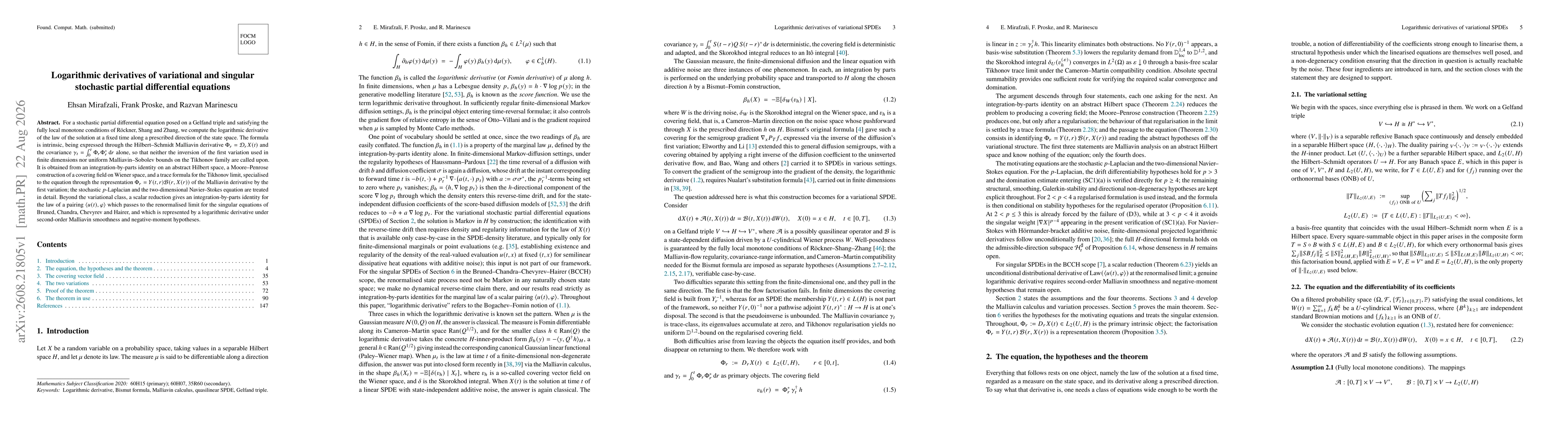 Thumbnail for Logarithmic derivatives of variational and singular stochastic partial differential equations