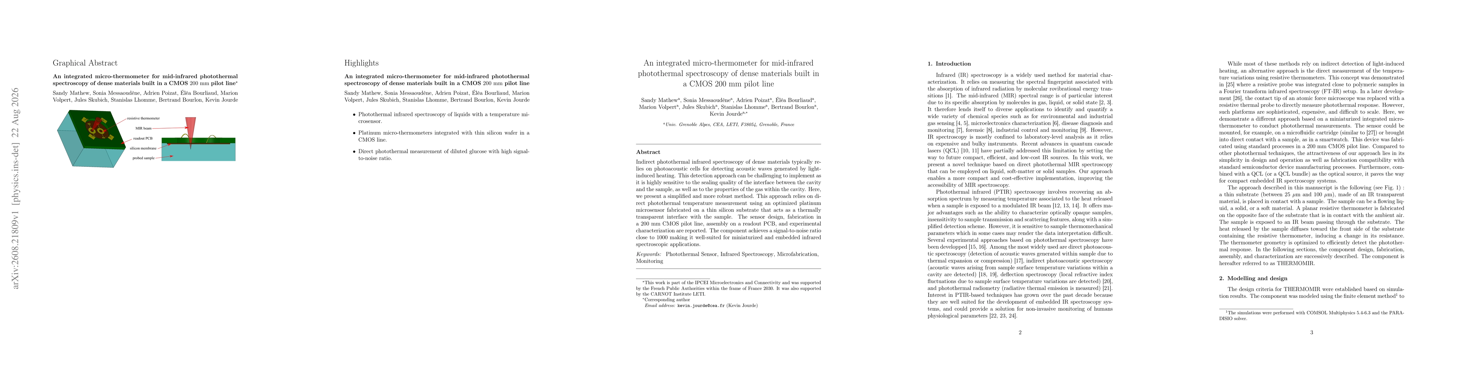Thumbnail for An integrated micro-thermometer for mid-infrared photothermal spectroscopy of dense materials built in a CMOS 200 mm pilot line