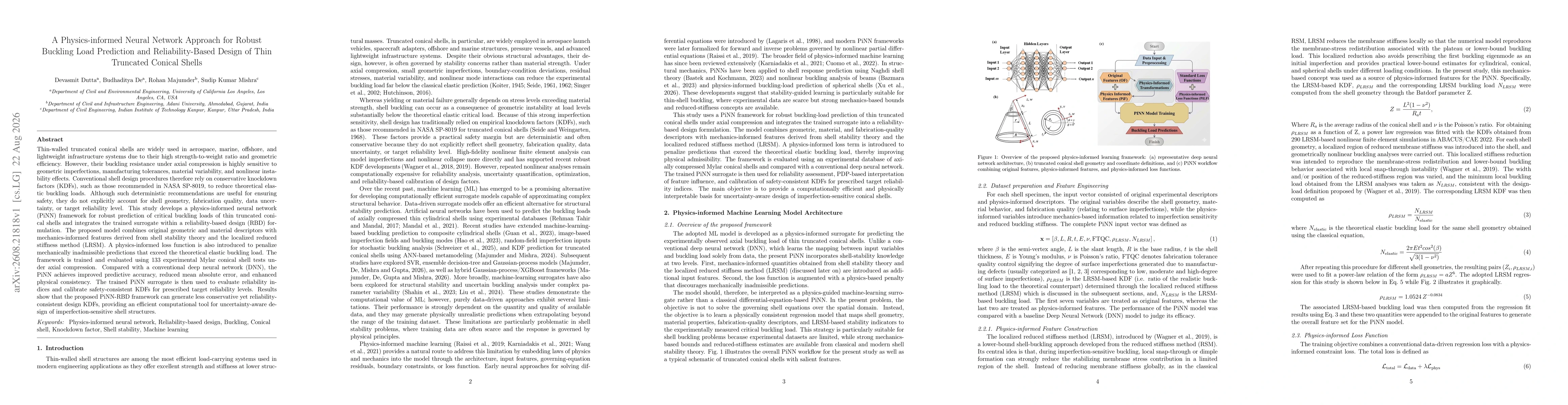 Thumbnail for A Physics-informed Neural Network Approach for Robust Buckling Load Prediction and Reliability-Based Design of Thin Truncated Conical Shells