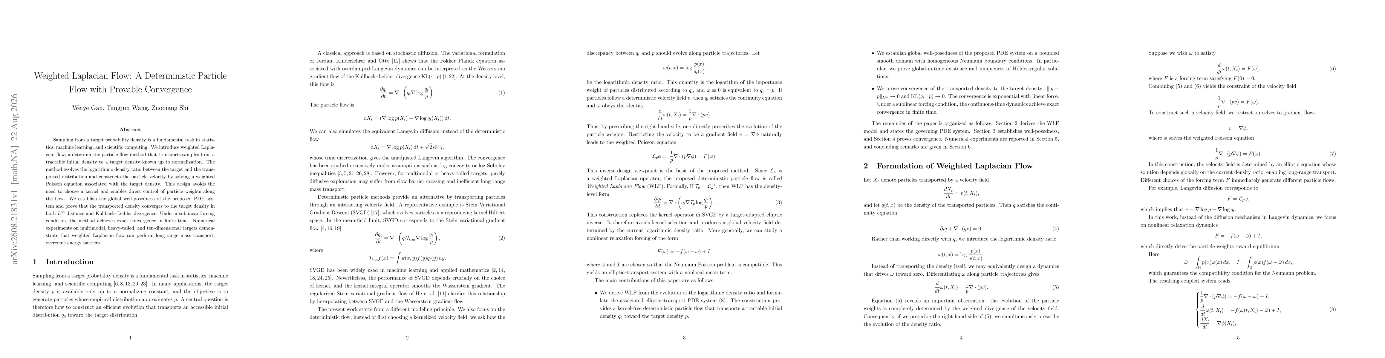 Thumbnail for Weighted Laplacian Flow: A Deterministic Particle Flow with Provable Convergence