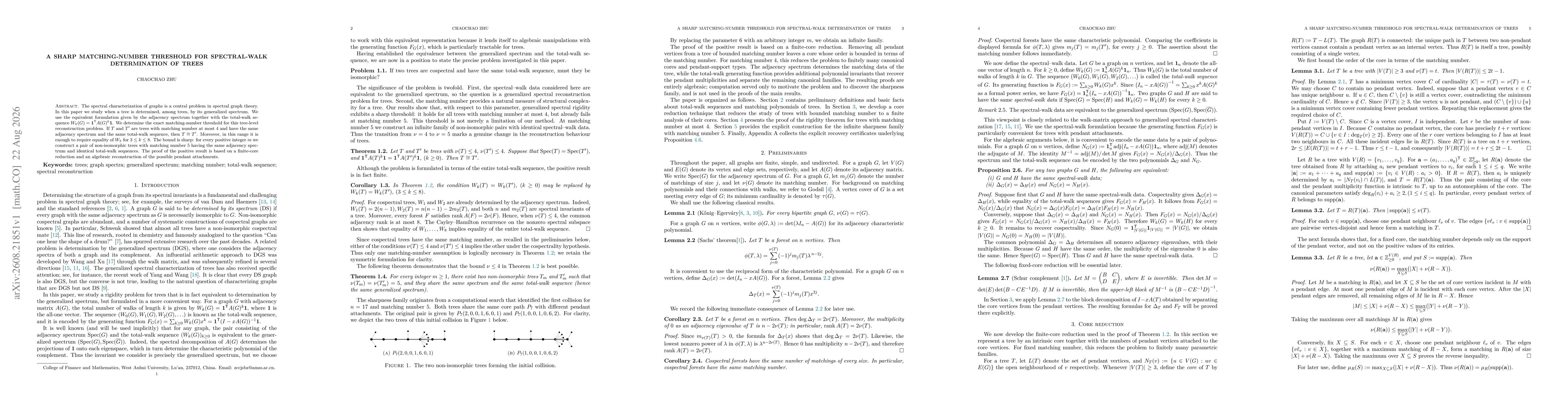 Thumbnail for A Sharp Matching-Number Threshold for Spectral-Walk Determination of Trees