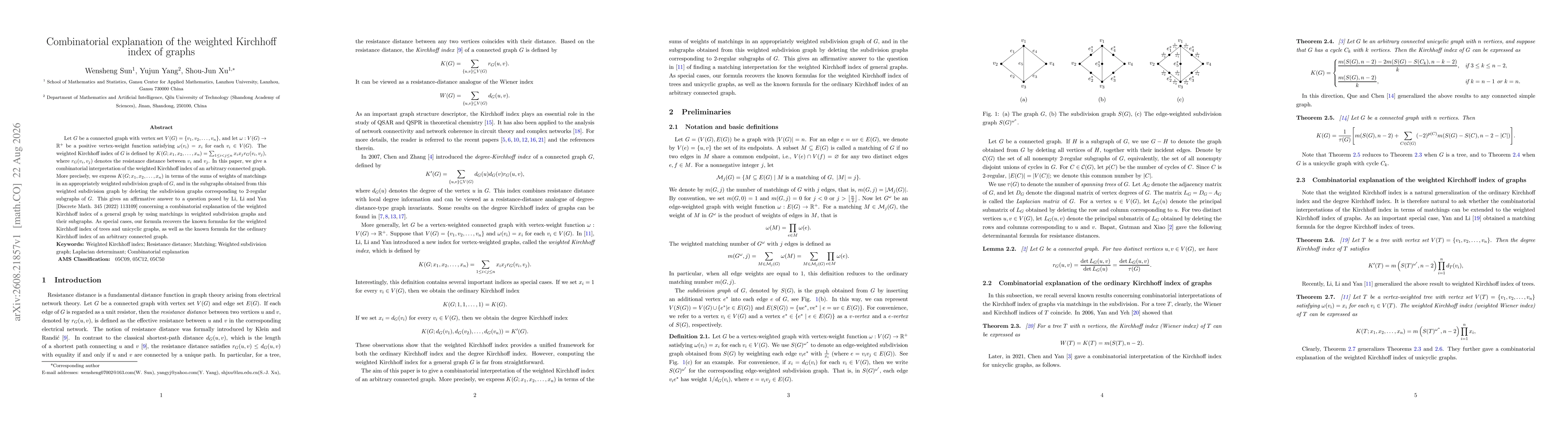 Thumbnail for Combinatorial explanation of the weighted Kirchhoff index of graphs