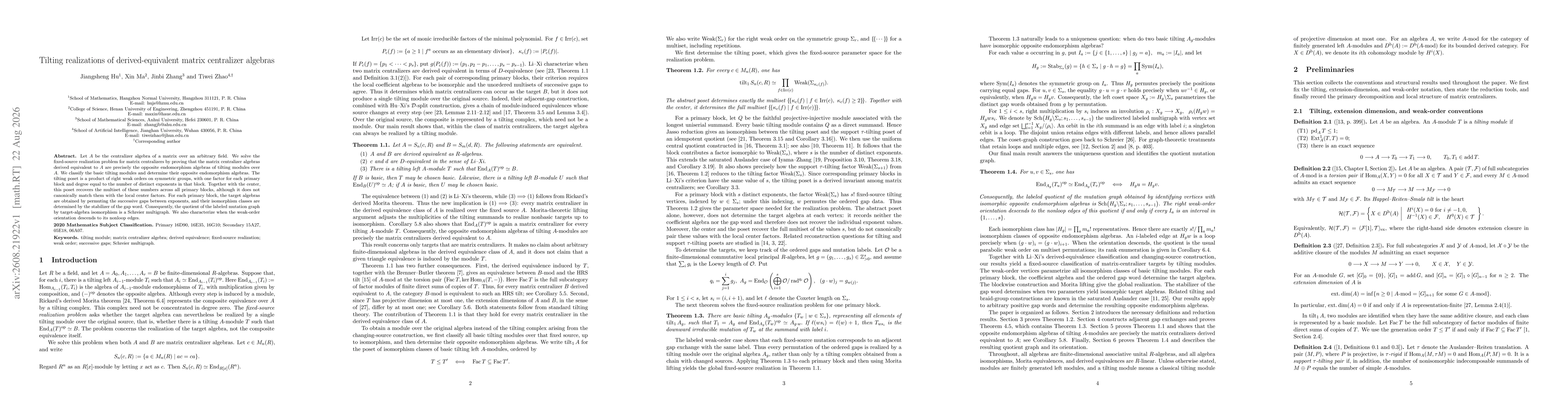 Thumbnail for Tilting realizations of derived-equivalent matrix centralizer algebras