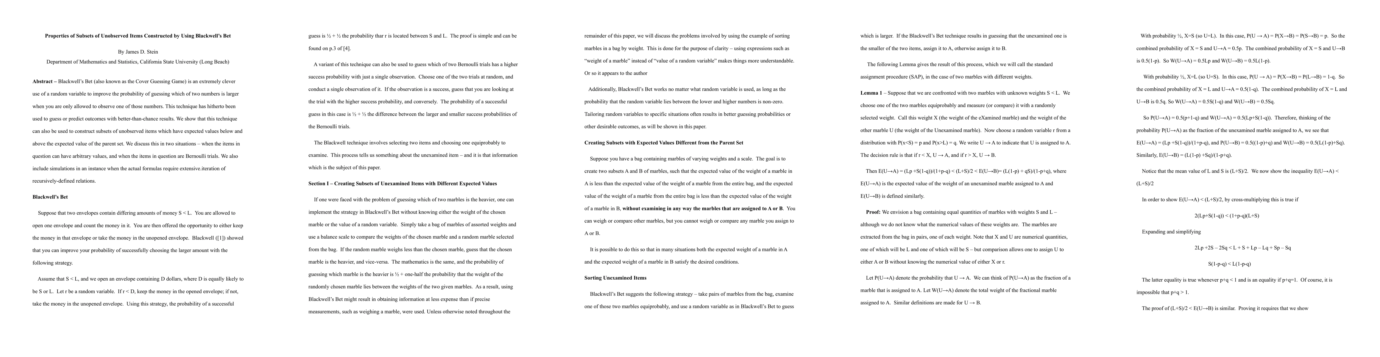 Thumbnail for Properties of Subsets of Unobserved Items Constructed by Using Blackwell's Bet
