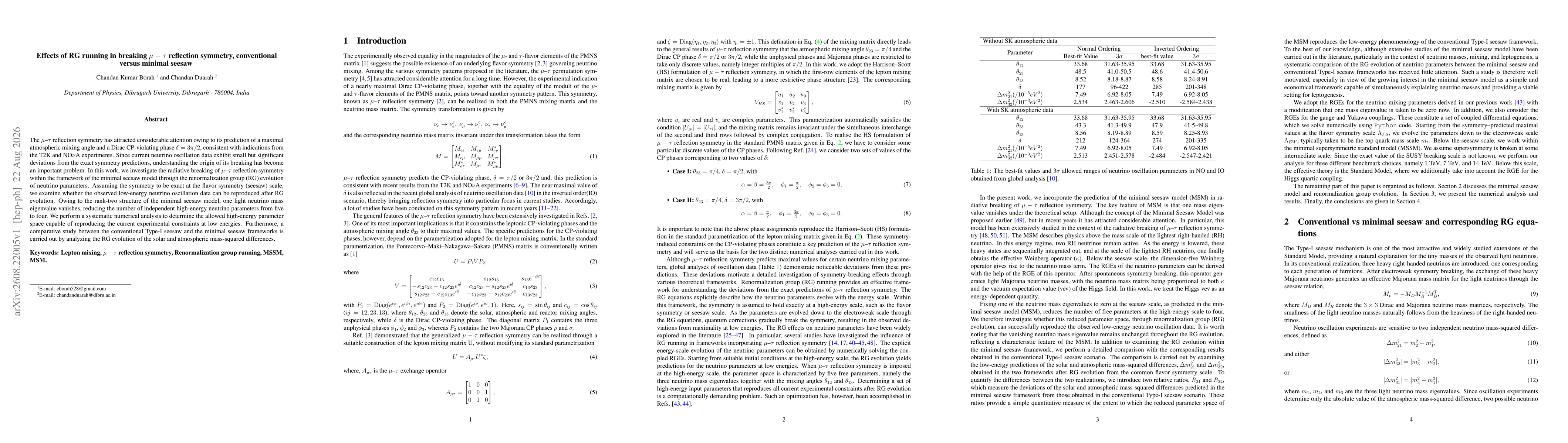Thumbnail for Effects of RG running in breaking $μ-τ$ reflection symmetry, conventional versus minimal seesaw