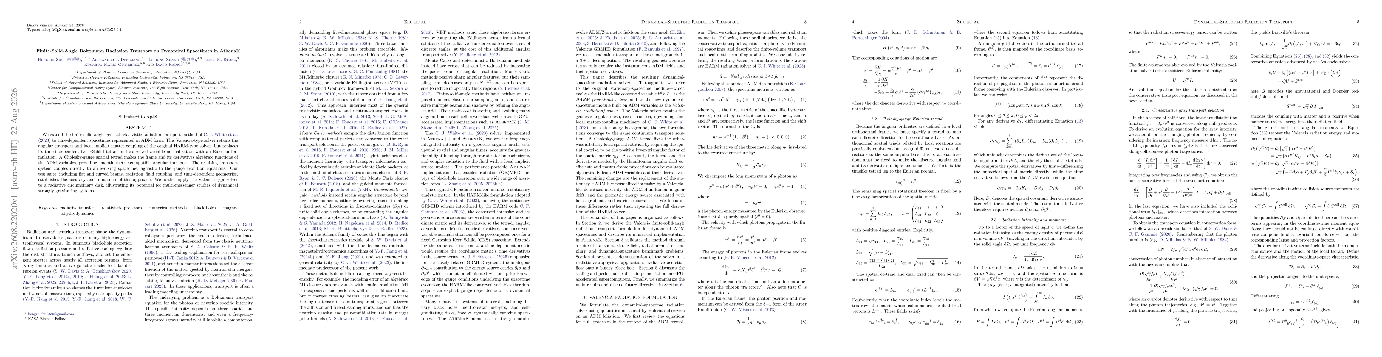 Thumbnail for Finite-Solid-Angle Boltzmann Radiation Transport on Dynamical Spacetimes in AthenaK