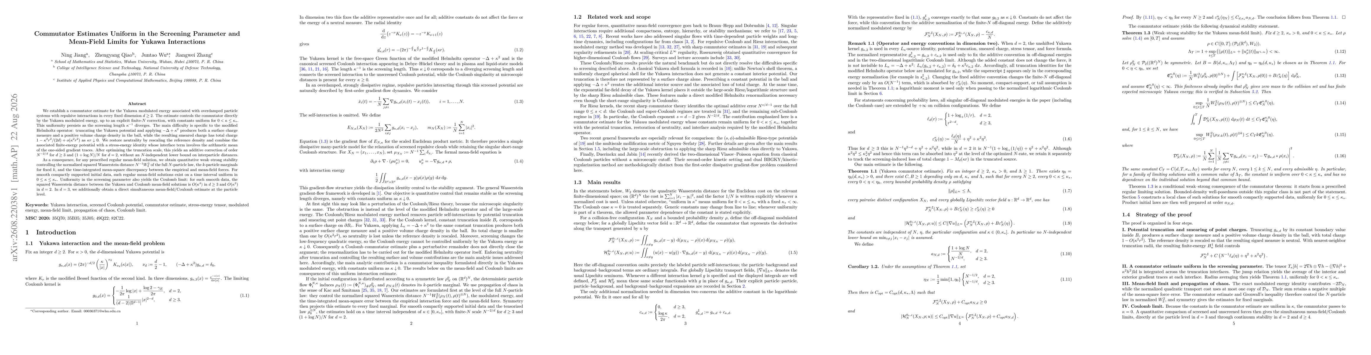 Thumbnail for Commutator Estimates Uniform in the Screening Parameter and Mean-Field Limits for Yukawa Interactions