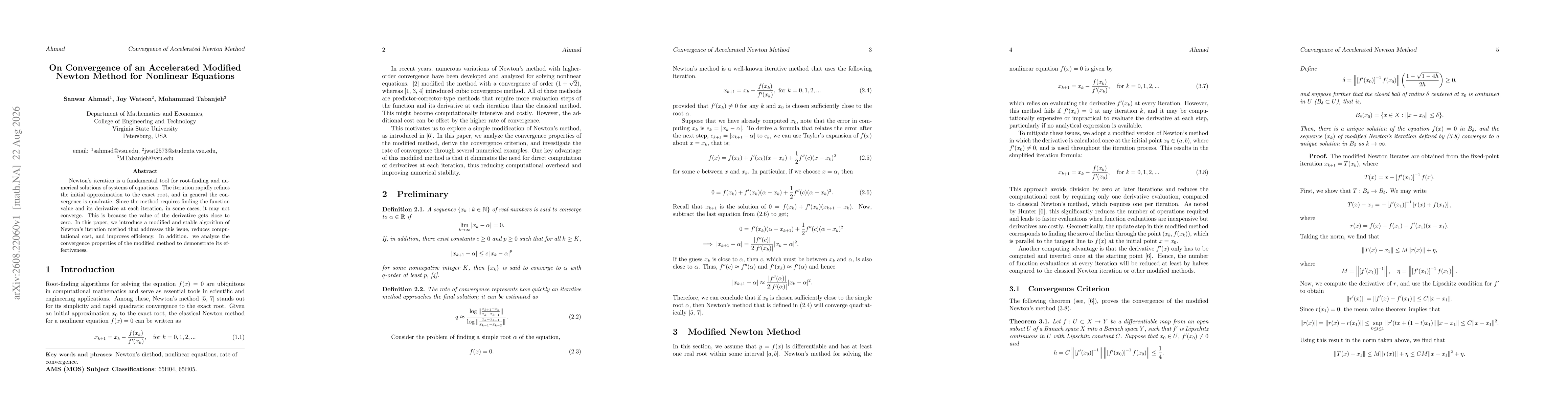 Thumbnail for On Convergence of an Accelerated Modified Newton Method for Nonlinear Equations