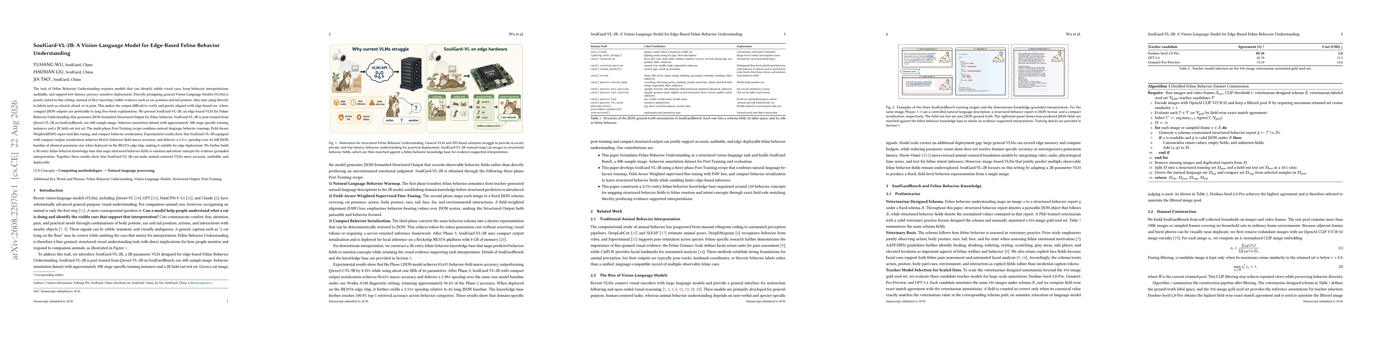 Thumbnail for SoulGard-VL-2B: A Vision-Language Model for Edge-Based Feline Behavior Understanding
