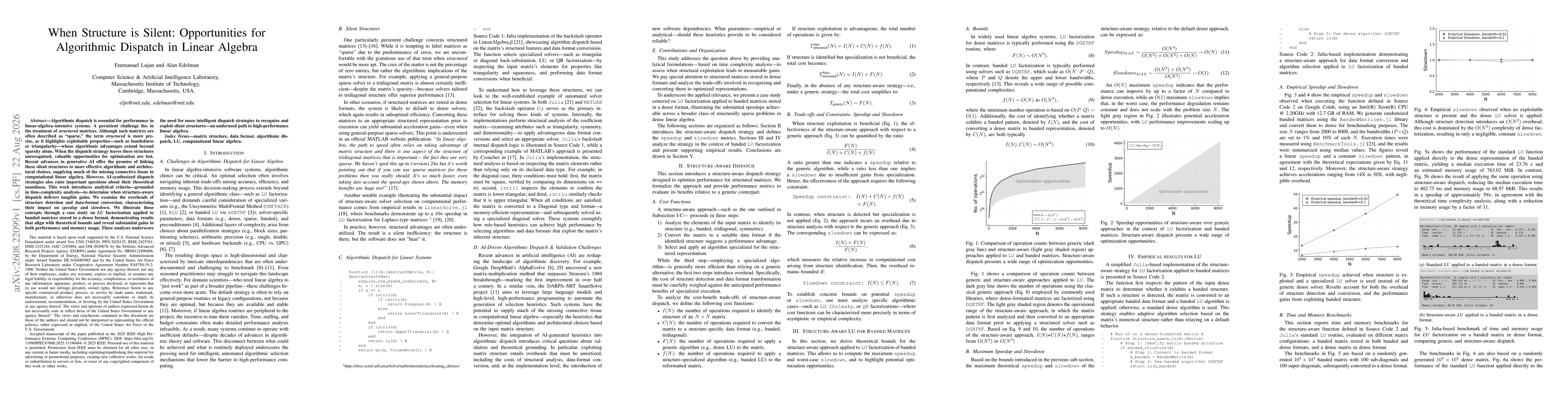 Thumbnail for When Structure is Silent: Opportunities for Algorithmic Dispatch in Linear Algebra