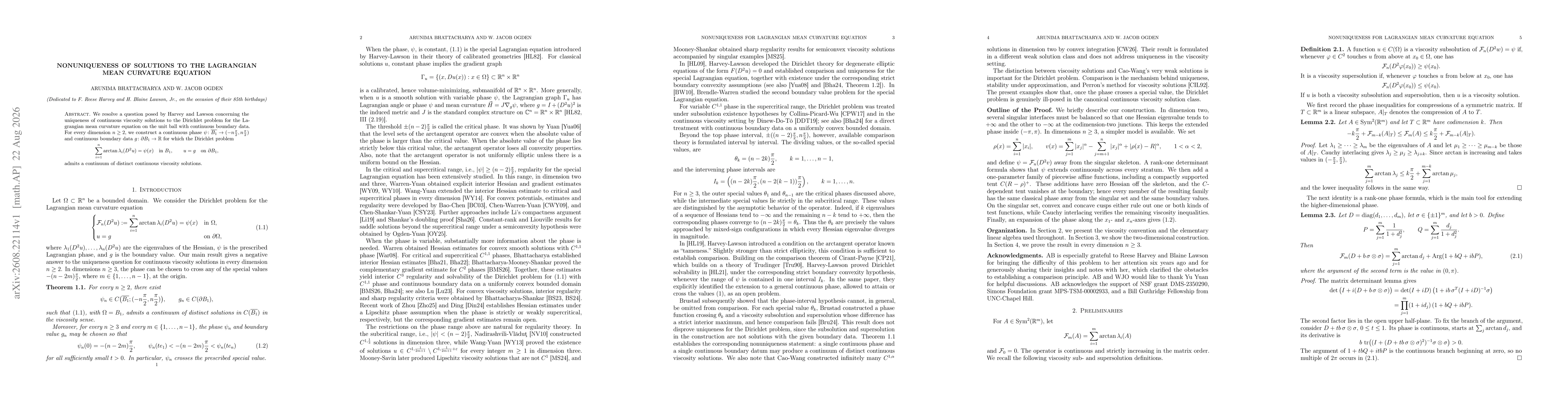 Thumbnail for Nonuniqueness of solutions to the Lagrangian mean curvature equation