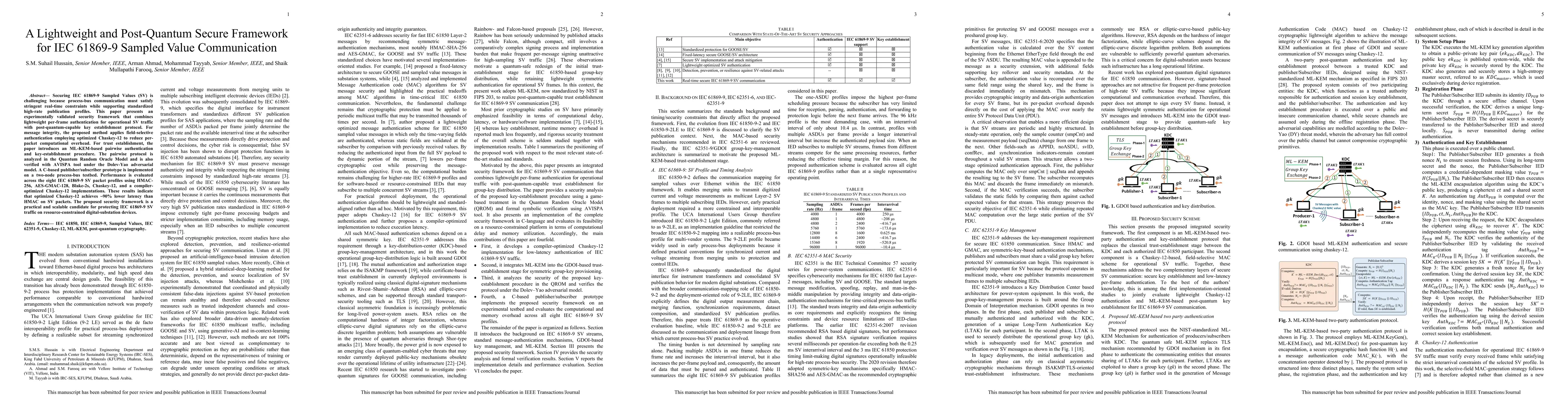 Thumbnail for A Lightweight and Post-Quantum Secure Framework for IEC 61869-9 Sampled Value Communication