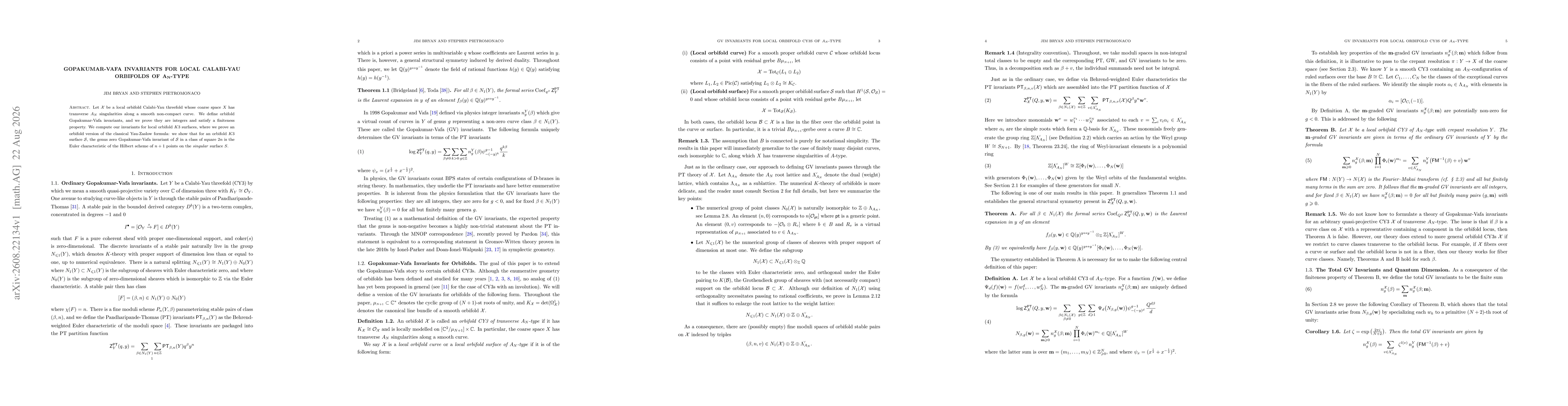 Thumbnail for Gopakumar-Vafa Invariants for Local Calabi-Yau Orbifolds of $A_{N}$-type