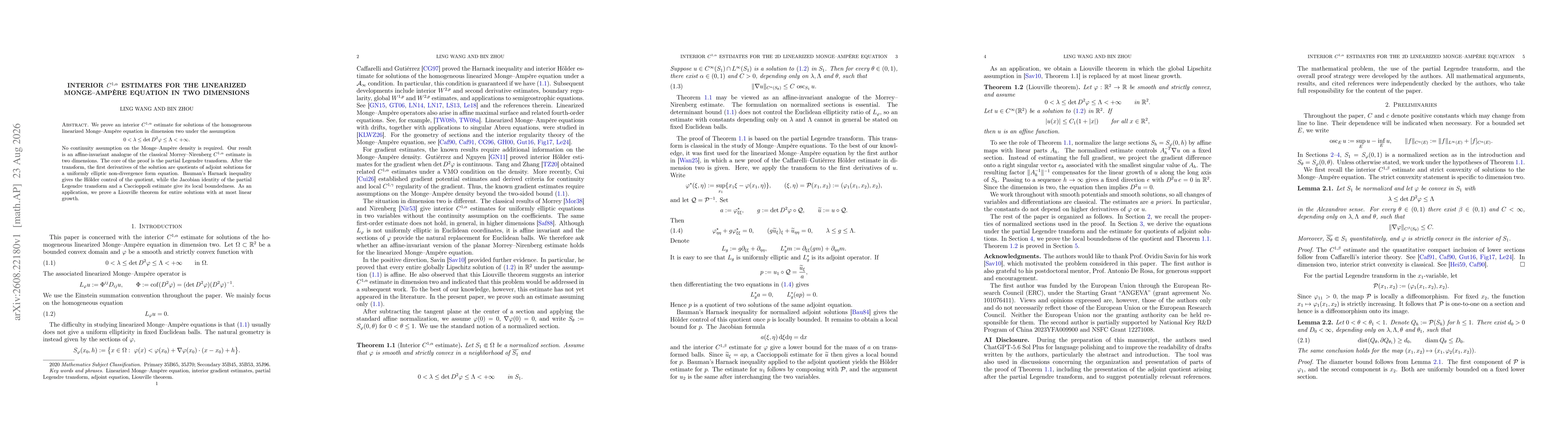 Thumbnail for Interior $C^{1,α}$ estimates for the linearized Monge--Ampère equation in two dimensions