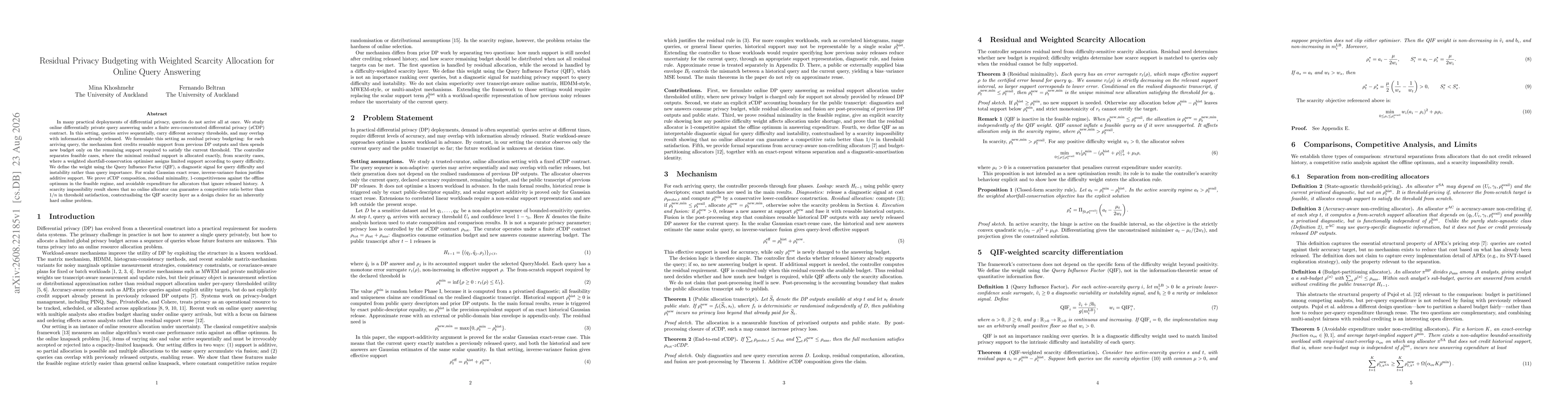 Thumbnail for Residual Privacy Budgeting with Weighted Scarcity Allocation for Online Query Answering