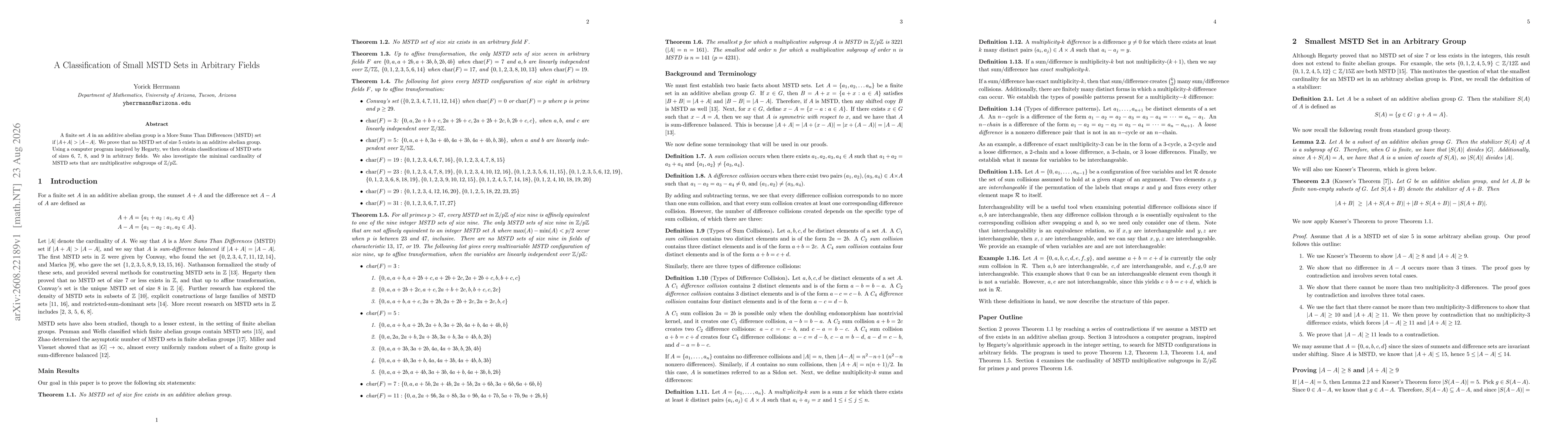 Thumbnail for A Classification of Small MSTD Sets in Arbitrary Fields