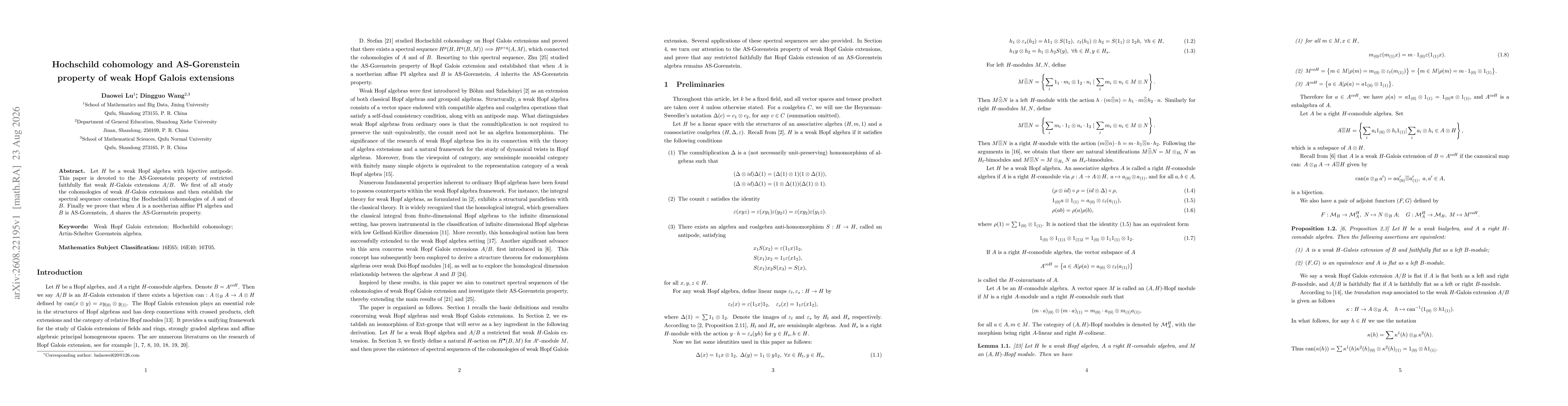 Thumbnail for Hochschild cohomology and AS-Gorenstein property of weak Hopf Galois extensions