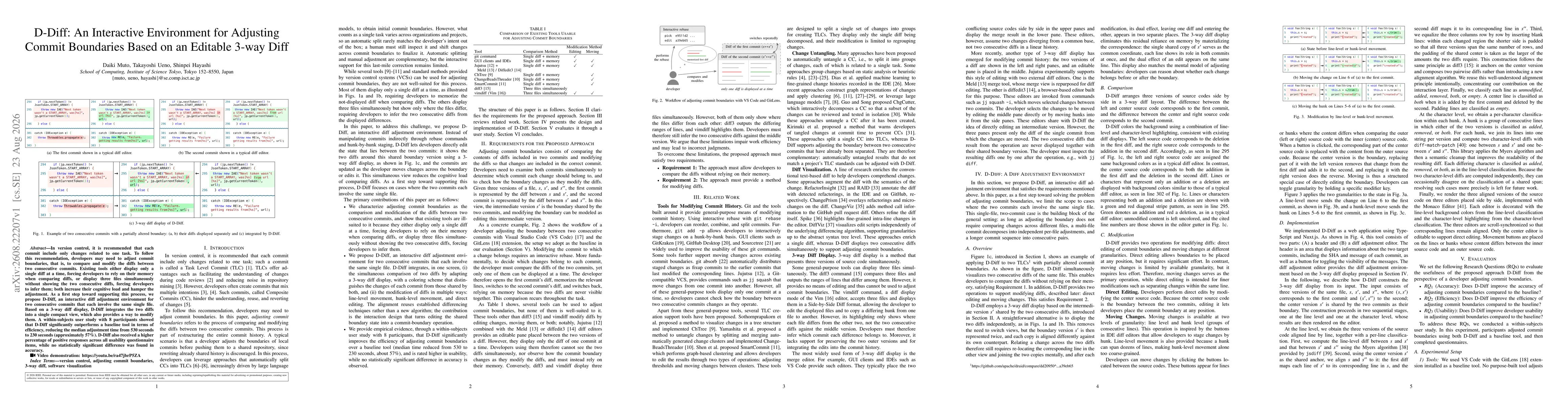 Thumbnail for D-Diff: An Interactive Environment for Adjusting Commit Boundaries Based on an Editable 3-way Diff