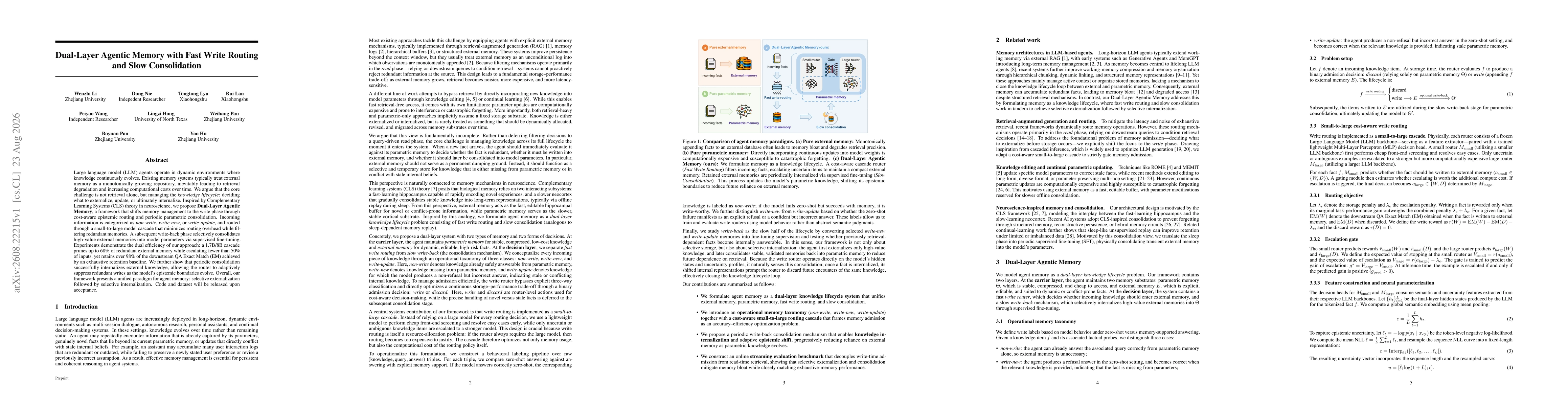 Thumbnail for Dual-Layer Agentic Memory with Fast Write Routing and Slow Consolidation