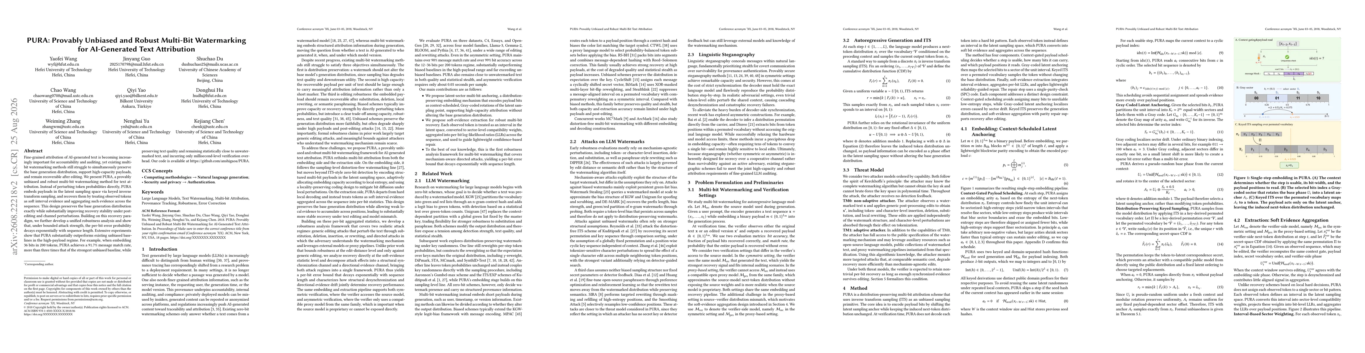 Thumbnail for PURA: Provably Unbiased and Robust Multi-Bit Watermarking for AI-Generated Text Attribution