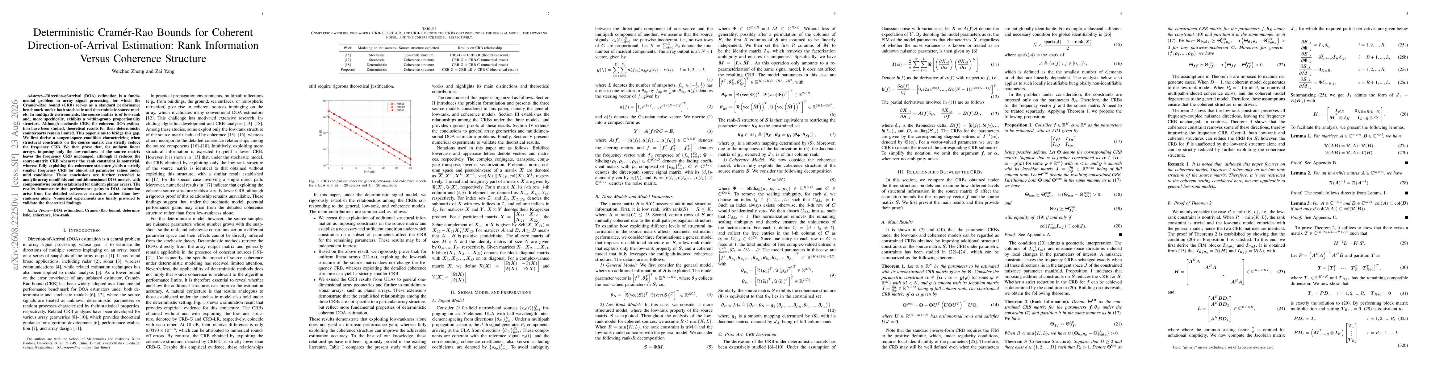 Thumbnail for Deterministic Cramer-Rao Bounds for Coherent Direction-of-Arrival Estimation: Rank Information Versus Coherence Structure