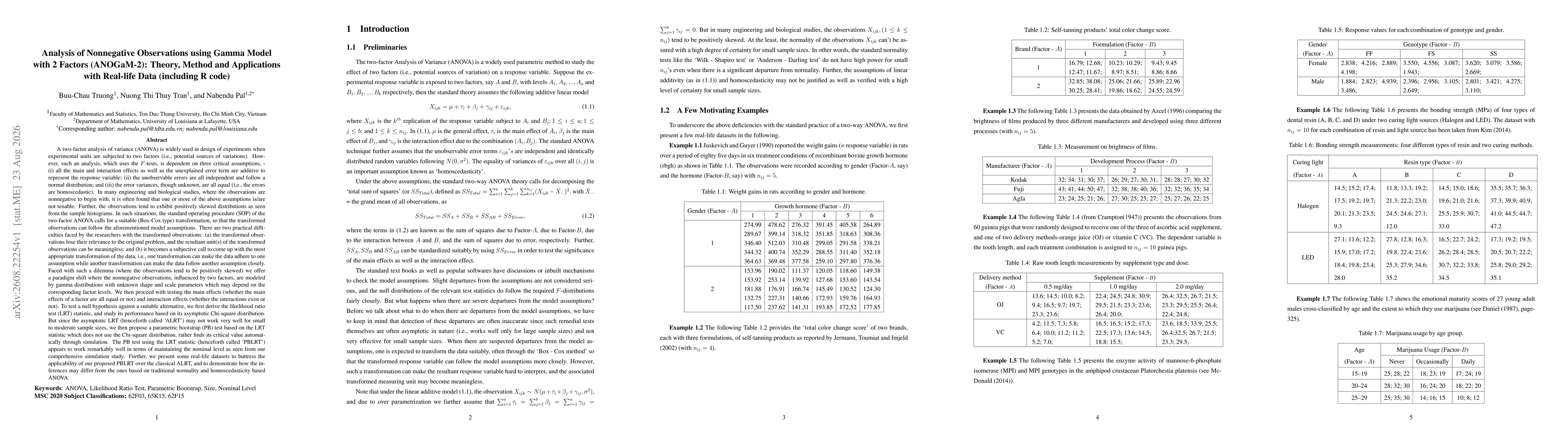 Thumbnail for Analysis of Nonnegative Observations using Gamma Model with 2 Factors (ANOGaM-2): Theory, Method and Applications with Real-life Data (including R code)