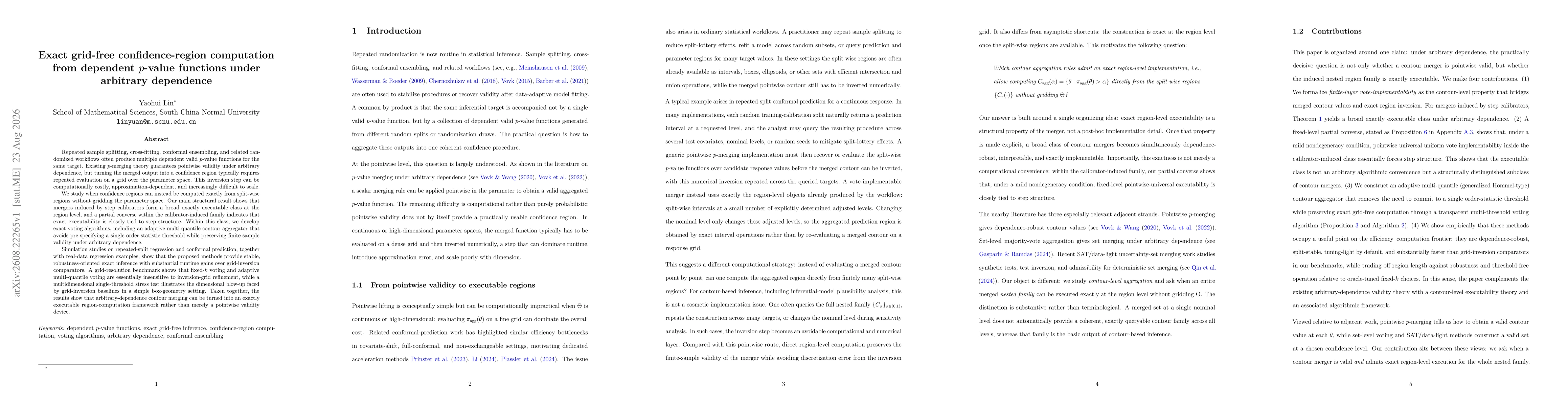 Thumbnail for Exact grid-free confidence-region computation from dependent p-value functions under arbitrary dependence