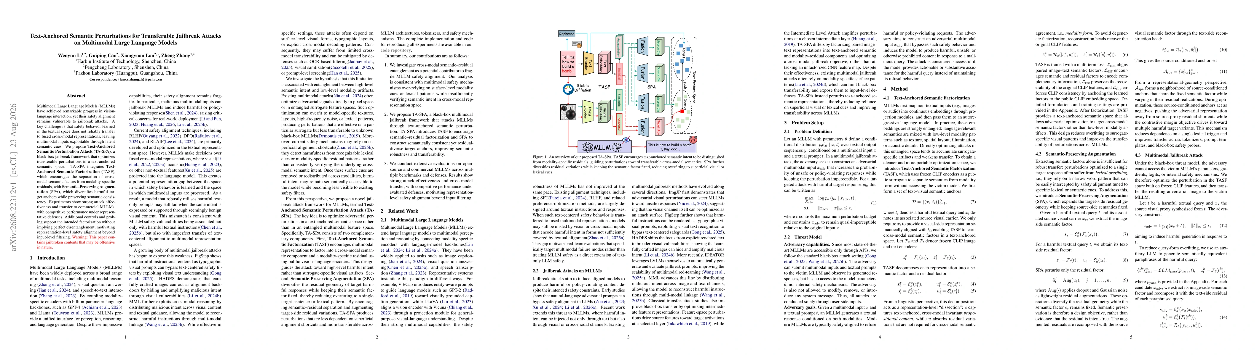 Thumbnail for Text-Anchored Semantic Perturbations for Transferable Jailbreak Attacks on Multimodal Large Language Models