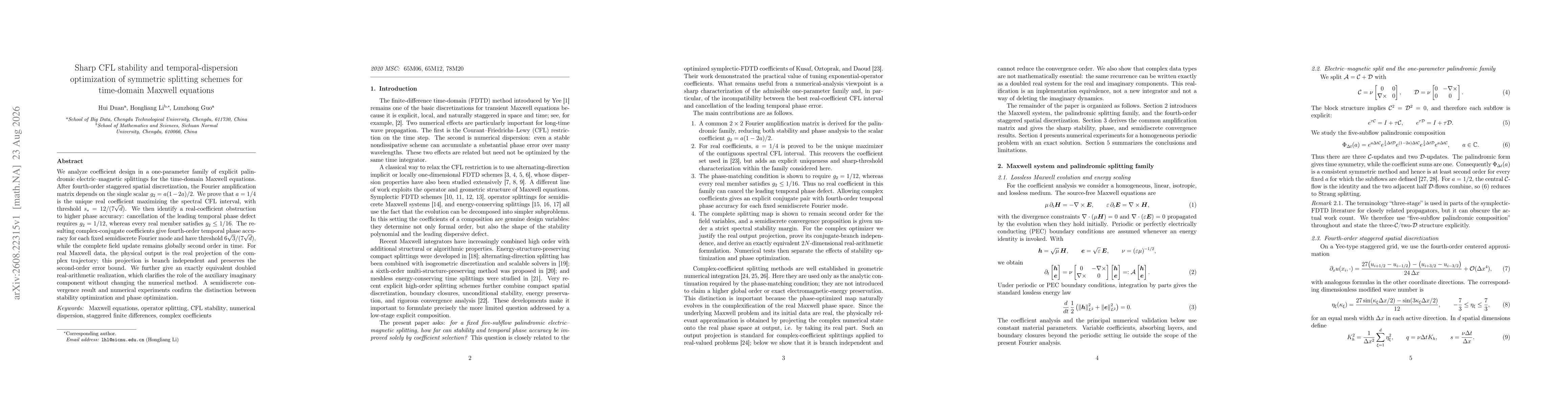 Thumbnail for Sharp CFL stability and temporal-dispersion optimization of symmetric splitting schemes for time-domain Maxwell equations