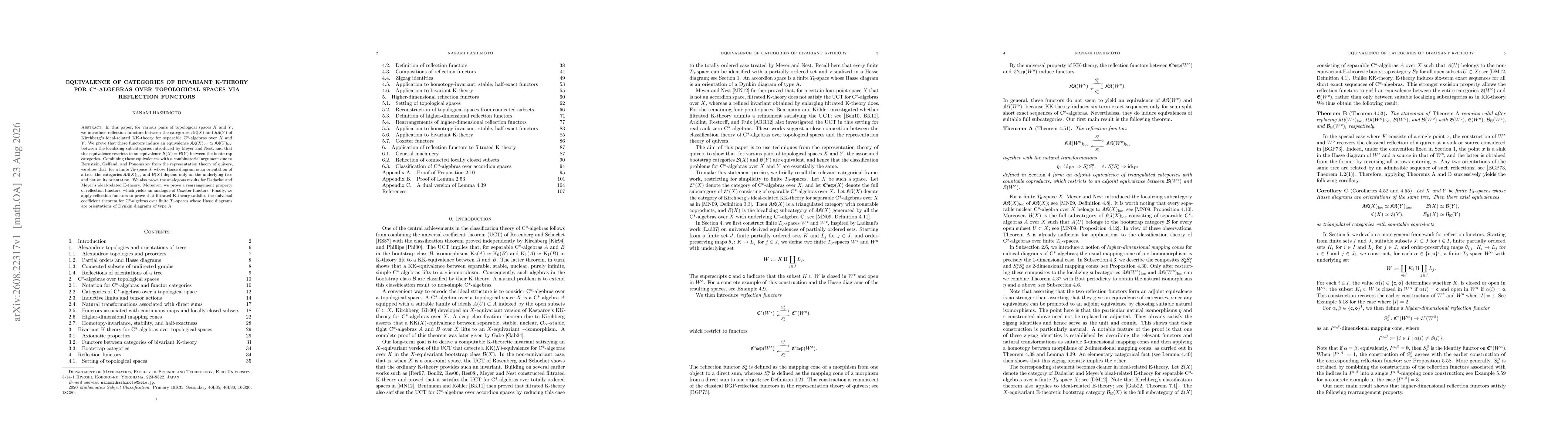 Thumbnail for Equivalence of categories of bivariant K-theory for C*-algebras over topological spaces via reflection functors