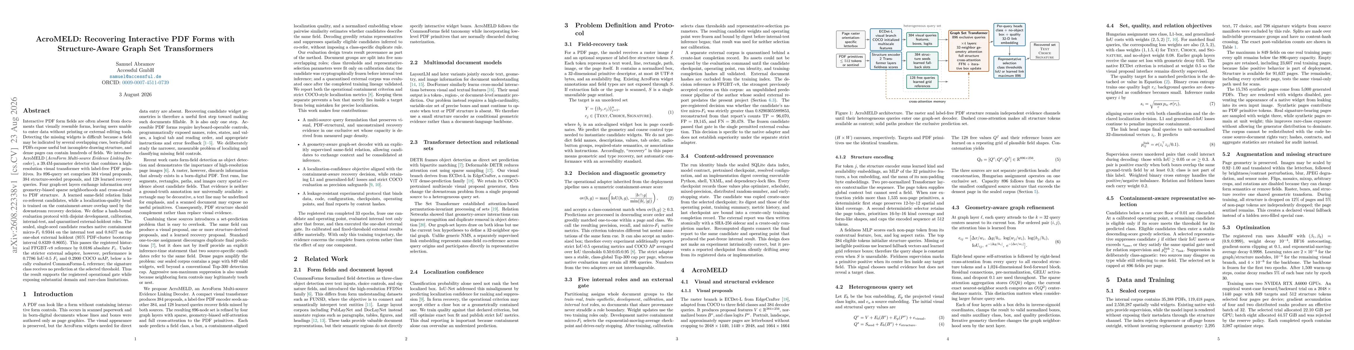 Thumbnail for AcroMELD: Recovering Interactive PDF Forms with Structure-Aware Graph Set Transformers