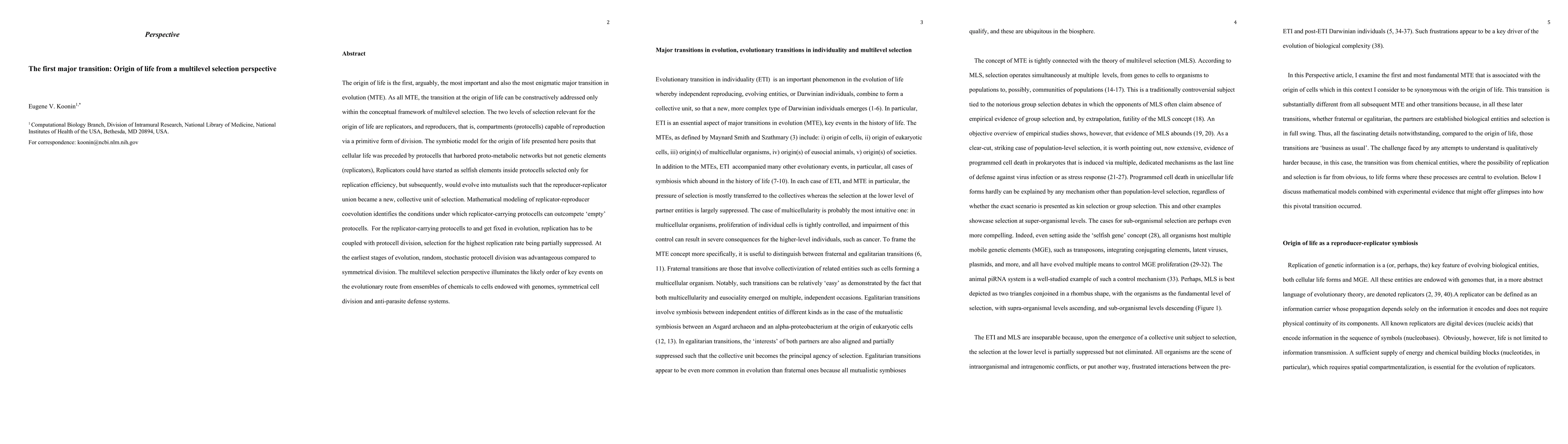 Thumbnail for The first major transition: Origin of life from a multilevel selection perspective