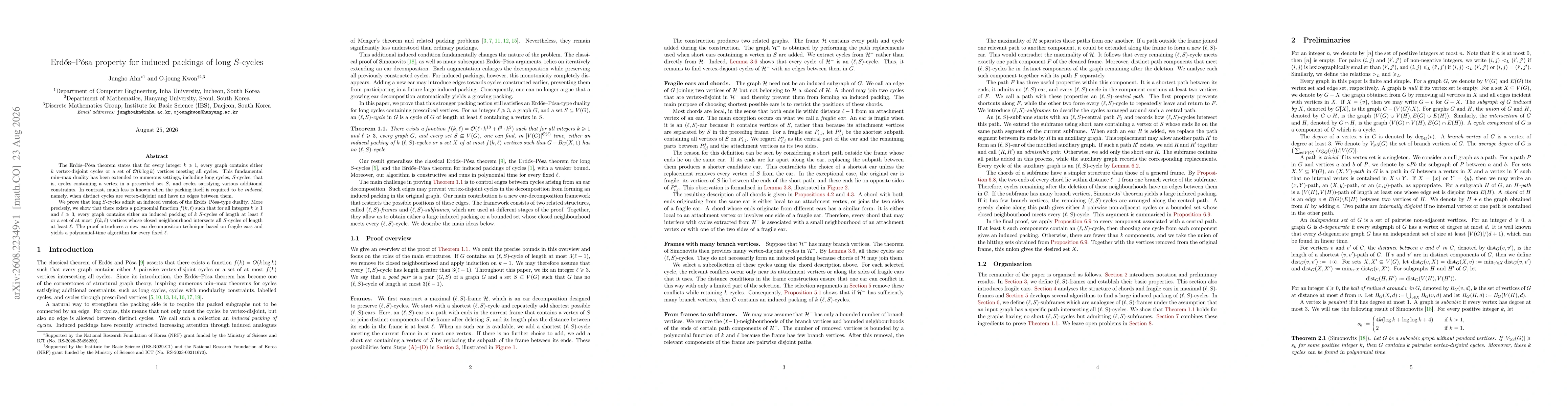 Thumbnail for Erdős-Pósa property for induced packings of long $S$-cycles