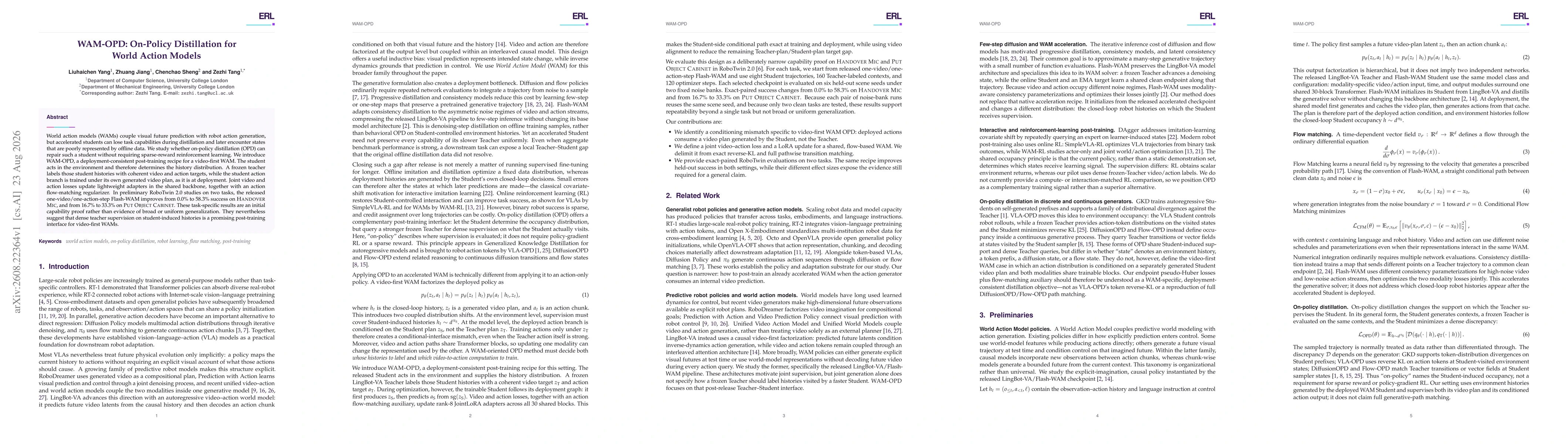 Thumbnail for WAM-OPD: On-Policy Distillation for World Action Models
