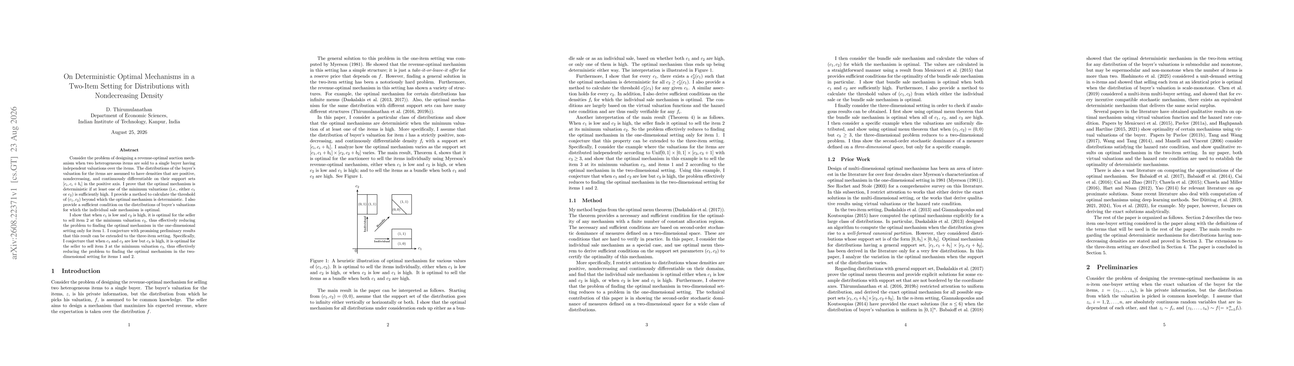 Thumbnail for On Deterministic Optimal Mechanisms in a Two-Item Setting for Distributions with Nondecreasing Density