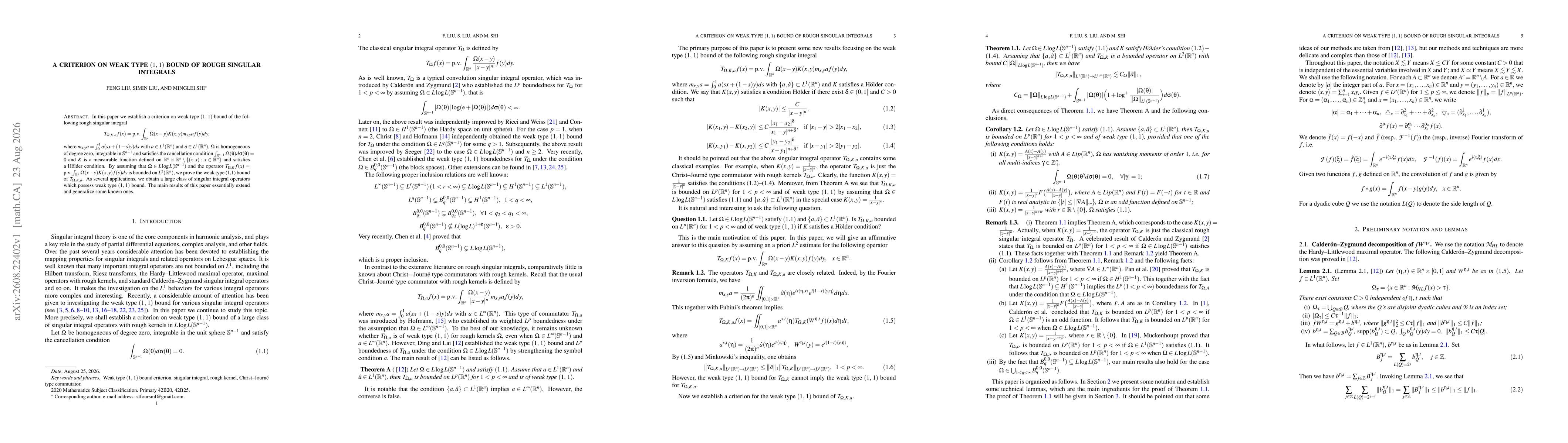 Thumbnail for A criterion on weak type $(1,1)$ bound of rough singular integrals