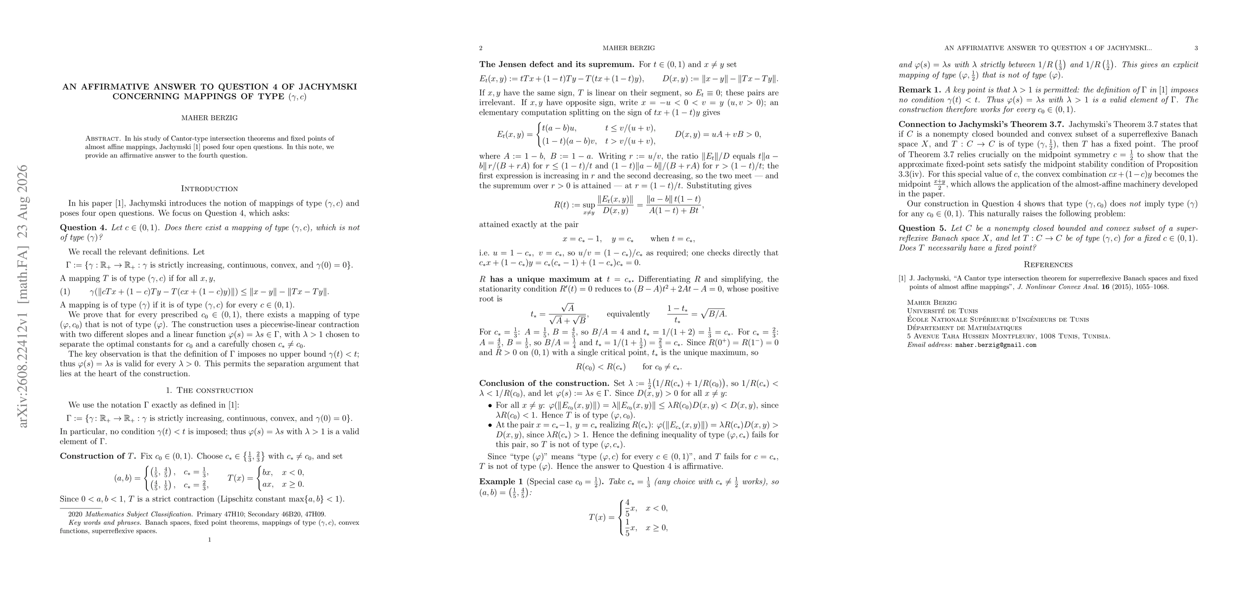 Thumbnail for An Affirmative Answer to Question 4 of Jachymski Concerning Mappings of Type $(γ,c)$