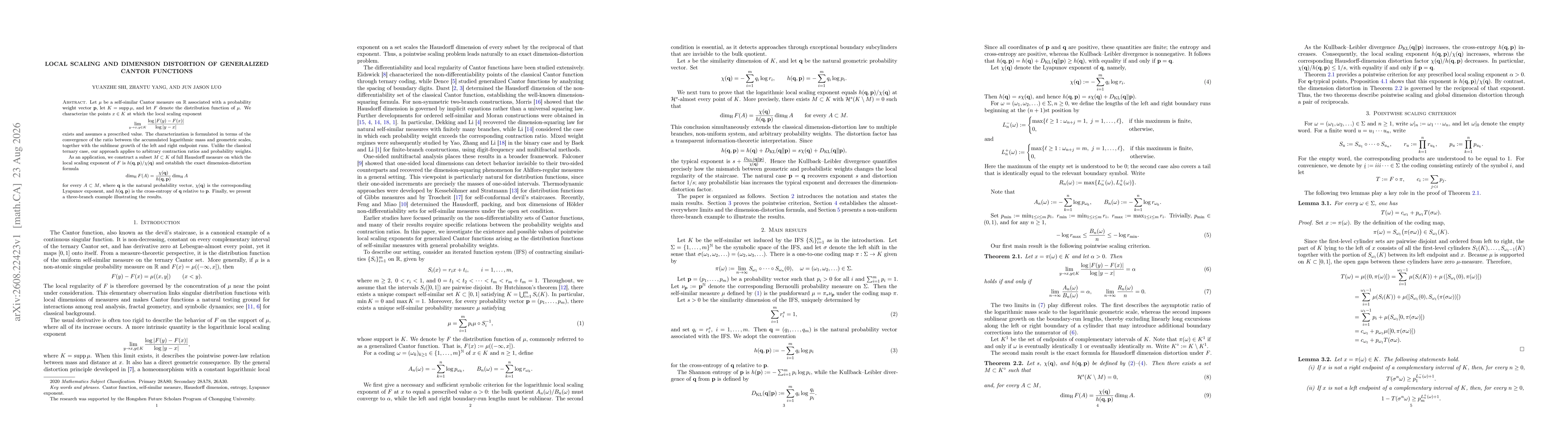 Thumbnail for Local Scaling and Dimension Distortion of Generalized Cantor Functions