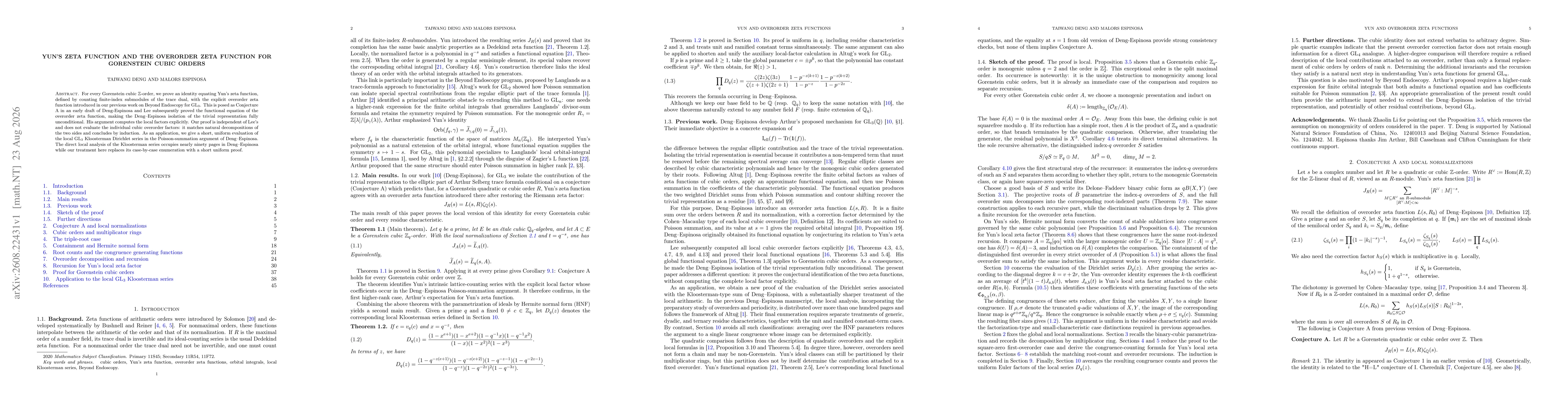 Thumbnail for Yun's zeta function and the overorder zeta function for Gorenstein cubic orders