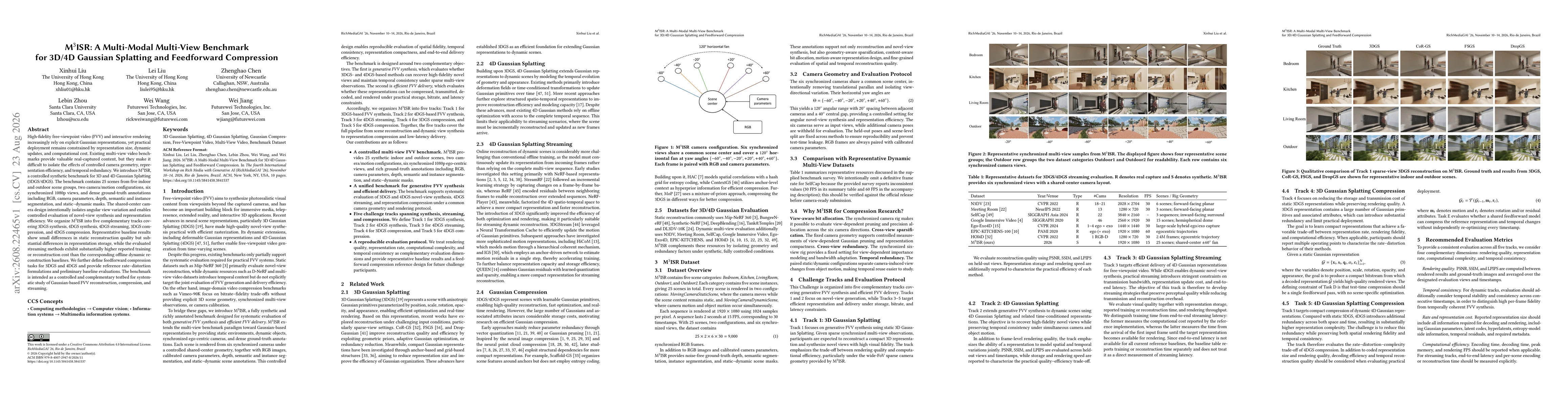 Thumbnail for M$^3$ISR: A Multi-Modal Multi-View Benchmark for 3D/4D Gaussian Splatting and Feedforward Compression