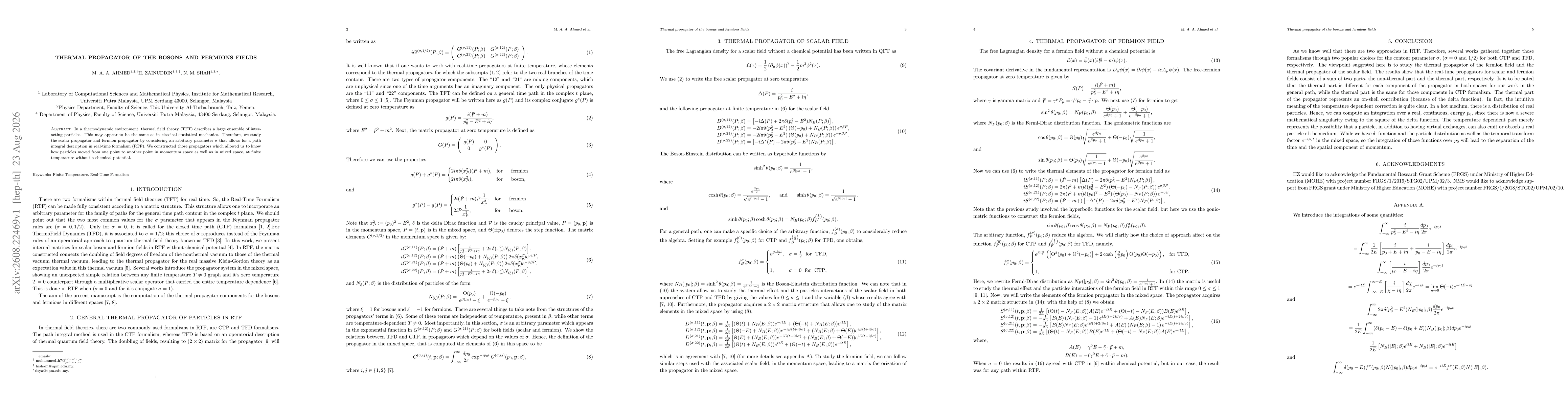Thumbnail for Thermal propagator of the bosons and fermions fields