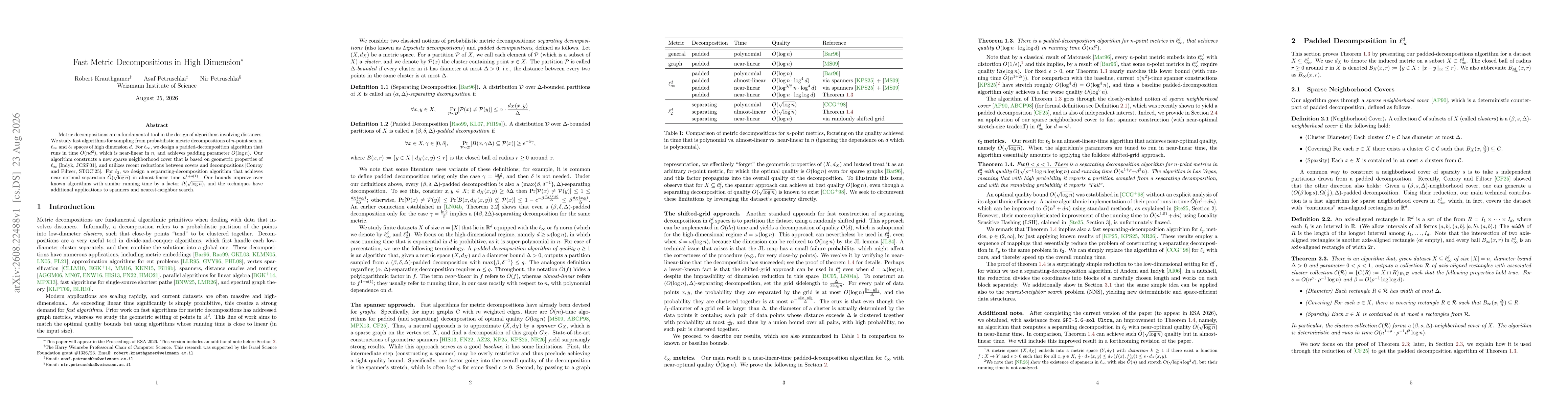 Thumbnail for Fast Metric Decompositions in High Dimension